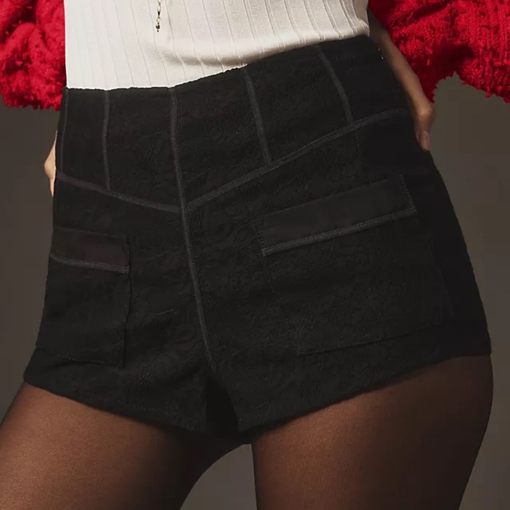 NWT Anthropologie Maeve black lace corseted micro shorts 4